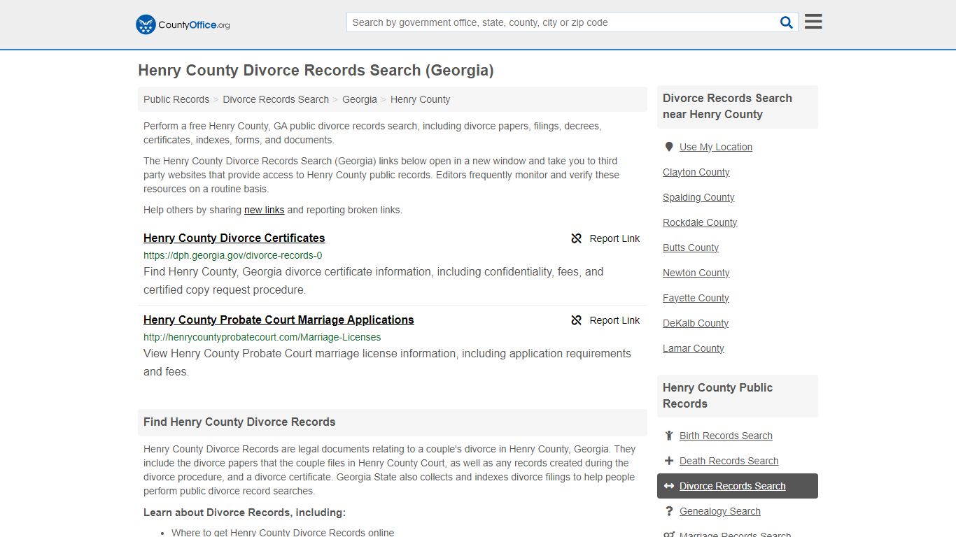 Henry County Divorce Records Search (Georgia) - County Office